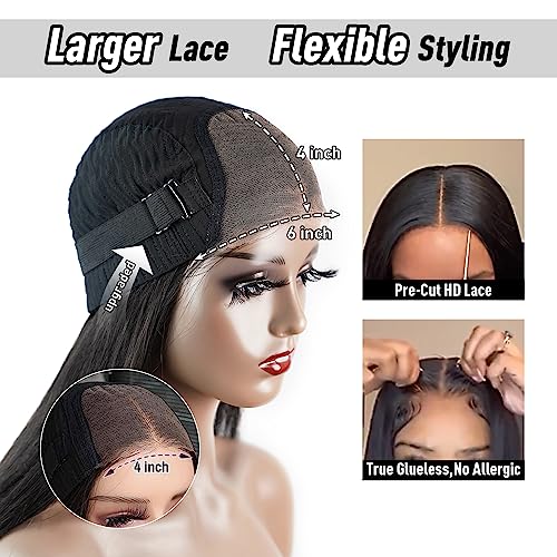 FACMOOD Wear and Go Glueless Bob Wig Human Hair, 6x4 Pre-Cut HD Lace Front Kinky Curly Glueless Wigs Pre-Plucked, Transparent Lace Closure Wigs for Women 180% Density 10 inch