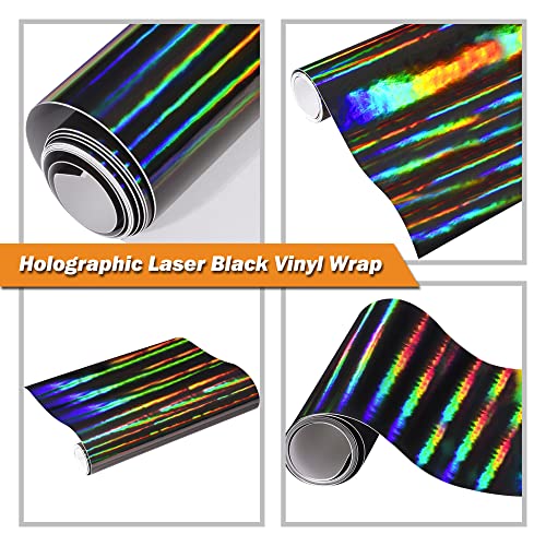 Holographic Laser Black Chrome Vinyl Sheet Car Wrap Film Self Adhesive Sticker 59.8'' x 7.8''