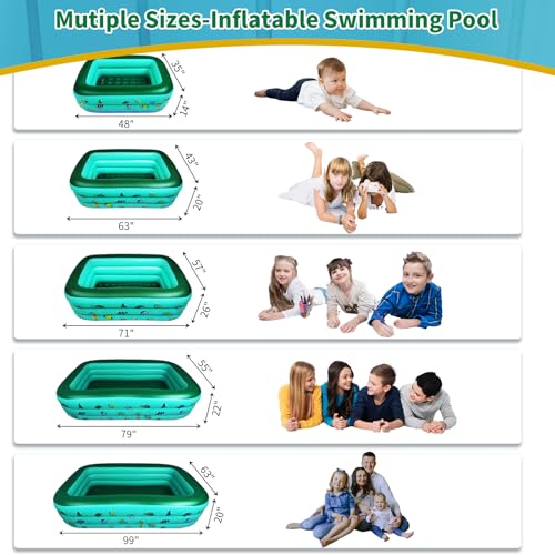 CACSPS Inflatable Swimming Pools, 48" X 35" X 14" Full-Size Inflatable Pool for Kids and Adults, Durable Family Lounge Pool, Kiddie Pool for Backyard, Garden or Indoor (Green)