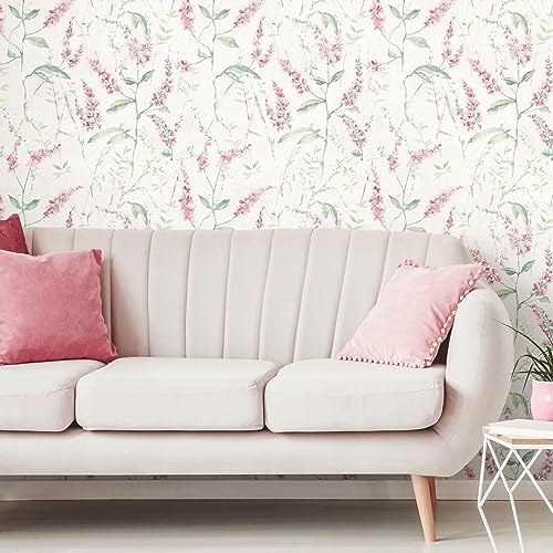 RoomMates RMK11452WP Pink Floral Sprig Peel and Stick Wallpaper , Pink