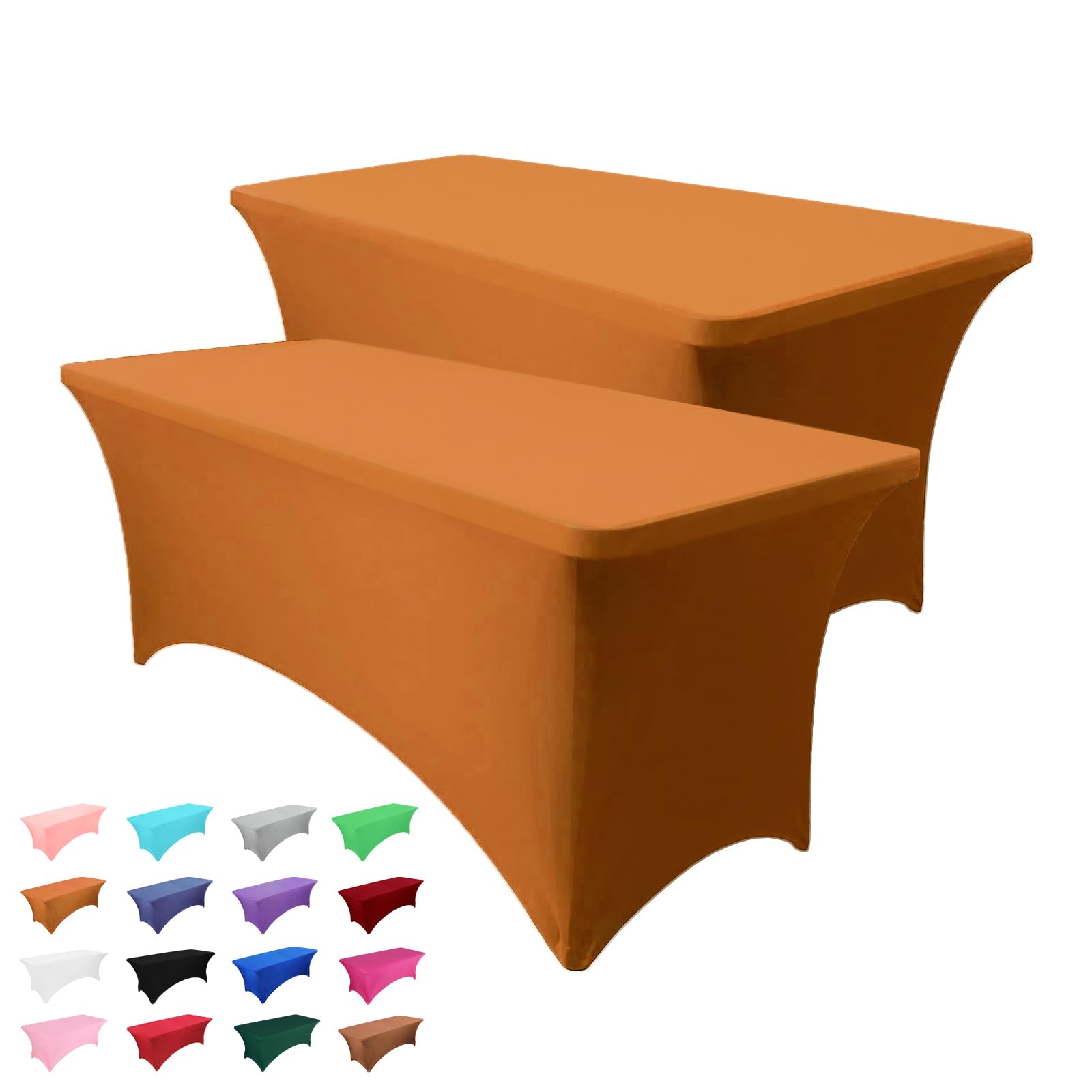 Hussome 2 Pack 8FT Table Cloth for Rectangle Table Orange Tablecloth Rectangular Fitted Stretch Spandex Table Covers 8 ft for Birthday, Cocktail, Wedding, Banquet Spring Summer Outdoor Party
