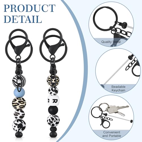 Tondiamo 24 Pcs Beadable Keychain Bars Bulk Beads for Keychain Making Kit Gifts for Women Men DIY Crafts(Black)