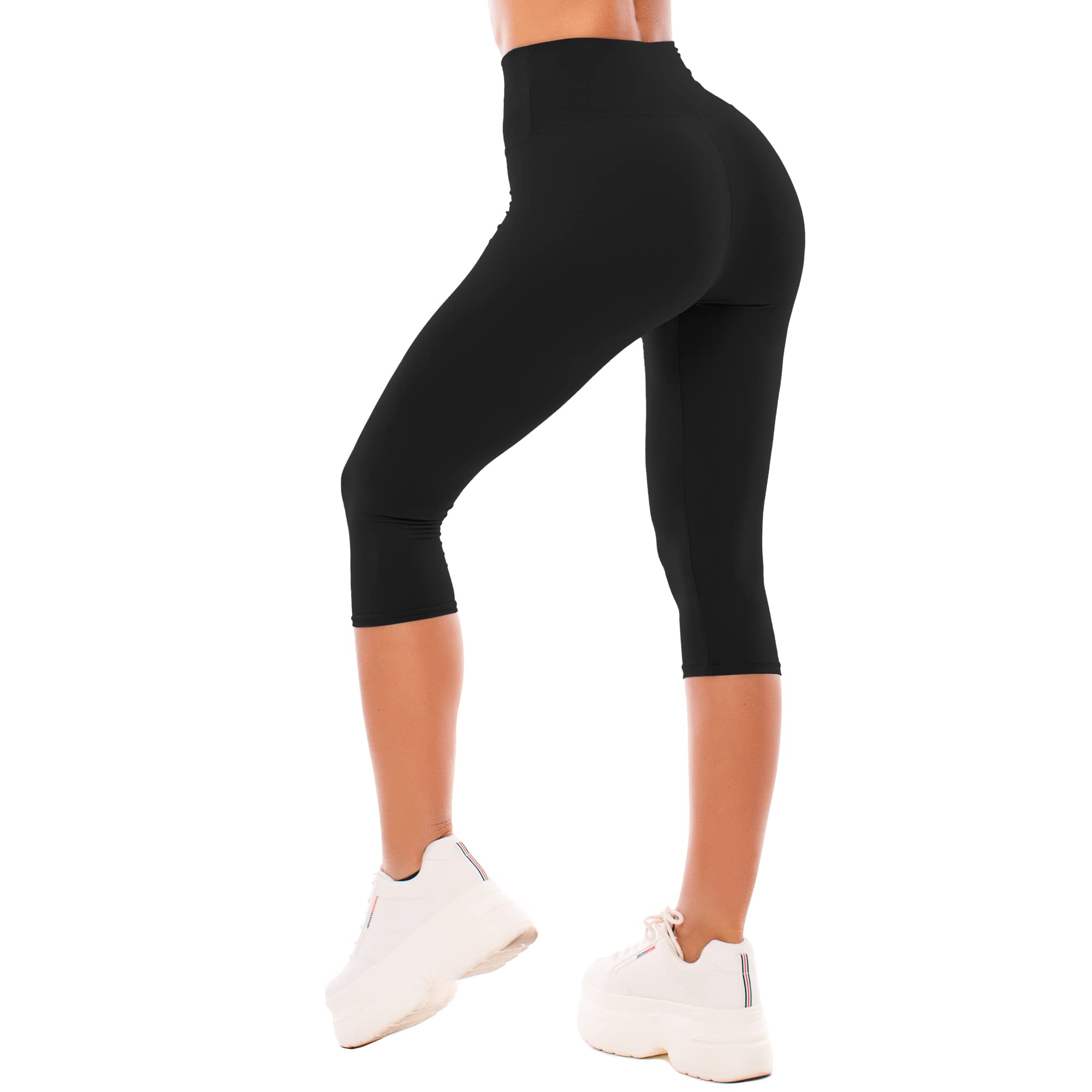 SINOPHANT High Waisted Leggings for Women - Full Length Capri Buttery Soft Yoga Pants for Workout Athletic(Capri Black,L-XL)