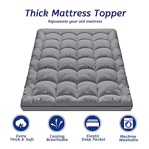 MATBEBY Extra Thick Twin Mattress Topper, 39"x75", Dark Grey, Breathable, Quilted Fitted, Deep Pocket, Machine Washable