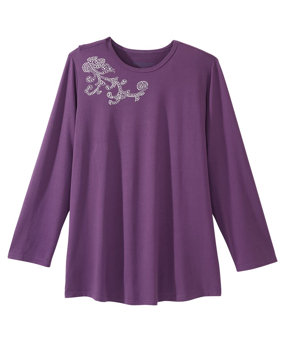 Women’s Open-Back Adaptive Long Sleeve Embellished Top - Eggplant LGE