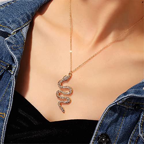 Snake Necklace for Women Men Colorful Zirconia Rhinestone Cobra Snake Animal Pendant Necklace Cool Snake Jewelry