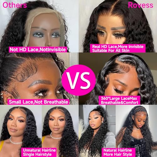 Rovess 613 Deep Wave Lace Front Wig Human Hair HD Transparent Lace Frontal Wig Human Hair 200% Density 13X6 Blonde Lace Front Wigs Human Hair Pre Plucked With Baby Hair Wigs for Women Blonde 24 Inch