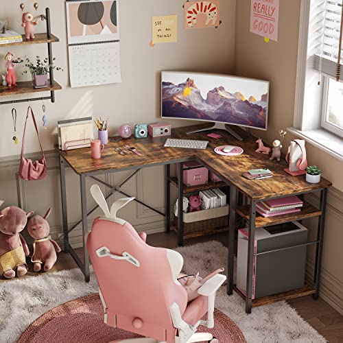 Bestier L Shaped Desk with Shelves 86 Inch Reversible Corner Computer Desk or 2 Person Long Table for Home Office Large Gaming Writing Storage Workstation P2 Board with 3 Cable Holes, Black