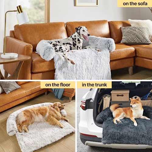 Codi Dog Bed for Couch - Calming Dog Beds for Medium Dogs, Fluffy Plush Bed for Furniture Protector, Anti Anxiety Dog Bed with Removable Washable Cover for Dogs and Cats, Ash Grey, 35x31x5 inches