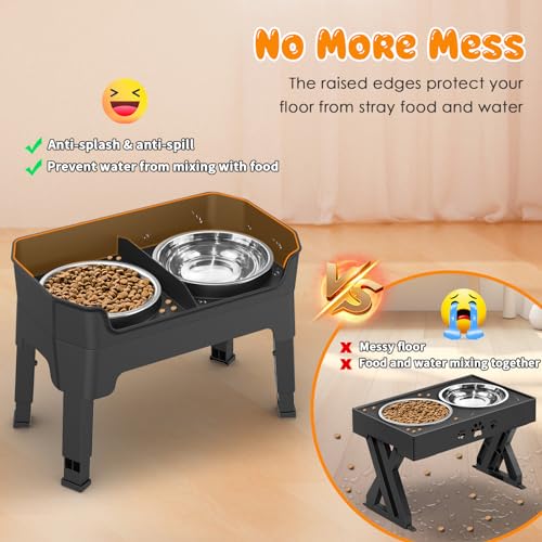 URPOWER 3-in-1 Elevated Dog Bowls Mess Proof Double Deck Raised Dog Bowls 4 Height Adjustable Dog Bowl Stand with 2 Stainless Steel Dog Food Bowls and Licking Plate for Small Medium Large Dogs & Pets