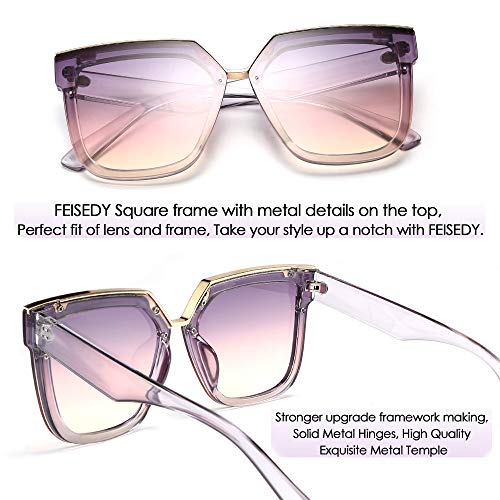 FEISEDY Fashion Women Men Sunglasses Square Frame Metal Shape Nesting Lenses B2595