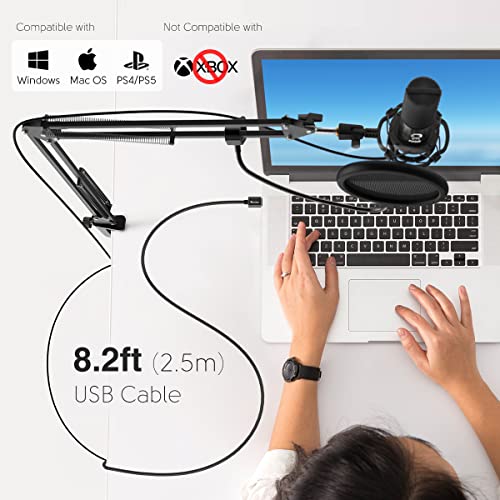 FIFINE Studio Condenser USB Microphone Computer PC Microphone Kit with Adjustable Boom Arm Stand Shock Mount for Instruments Voice Overs Recording Podcasting YouTube Vocal Gaming Streaming-T669