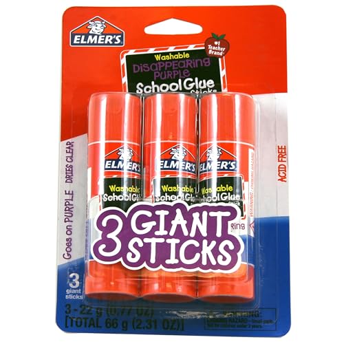 Elmer's Disappearing Purple School Glue Sticks, Washable, 22 Grams, 3 Count