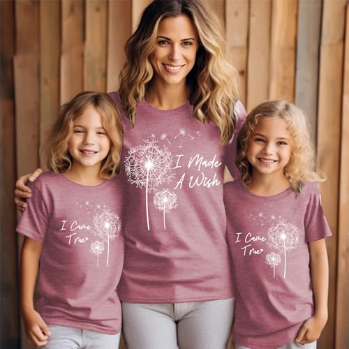 Mom and Me Matching Shirt Women's Vintage Floral T Shirt Boho Wildflower Graphic T-Shirt I Made A Wish Dandelion Tops