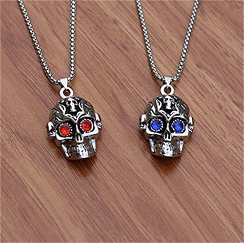 LXSSLY Blue Eye Skull Necklace for Men,Gothic Skull Skeleton Pendant Necklace,Punk Stainless Steel Necklace,Skull Jewelry Gifts for Women Men