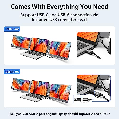 KYY Laptop Screen Extender, 14'' FHD 1080P USB-C Portable Monitor, IPS Computer Display, Dual Monitor for Triple Screen, Monitor for 12"-16" Laptop (Mac, Wins, Android)