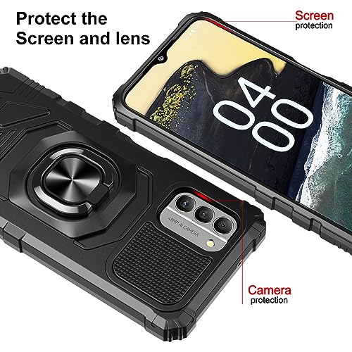 for Nokia G310 5G Case with 1 Pack Screen Protector,Dual Layer Hybrid Heavy Duty Defender Protection,Sleek Rugged Reinforced Cushion Corner Kickstand Shockproof Bumper Cover for Nokia G310 Black