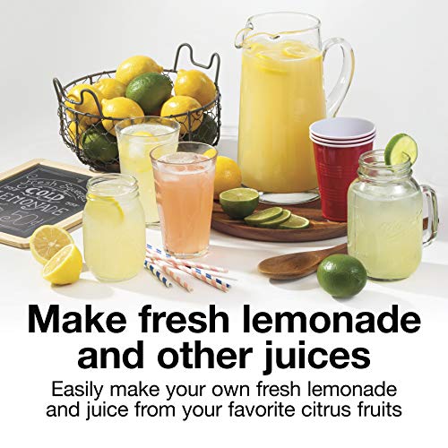 Proctor Silex Alex's Lemonade Stand Electric Citrus Juicer Machine and Squeezer, for Lemons, Limes and Oranges, 34 oz, Includes 2 Reamers & Recipe Book, Yellow, Discontinued