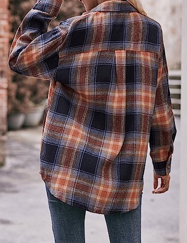 ZILIN Womens Button Down Flannel Shirts Long Sleeve Plaid Shackets Business Casual Blouse Top Brick Red S
