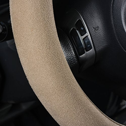 CAR PASS Car Steering Wheel Cover,14.5-15 Inch Beige Faux Suede Universal Memory Foam Auto Steering Wheel Covers Breathable Anti-Slip Odorless Steering Wheels Accessories for Men Women