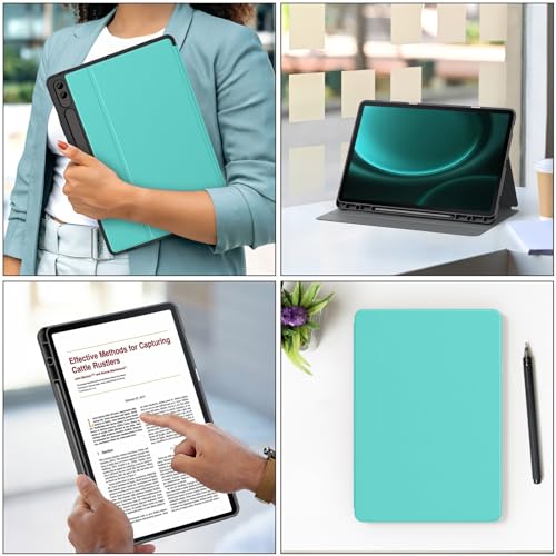 Soke Galaxy Tab S9 Plus/S9 FE+ Plus Case with S Pen Holder[SM-X610/X616B/X810/X816B/X818U]- Shockproof Smart Folio Stand Case, Soft TPU Back Cover for Samsung Galaxy Tablet S9+ 12.4 Inch,Light Blue