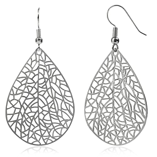 Silver Teardrop Earrings for Women, Hypoallergenic Exquisite Leaf Earrings, Handmade Plant Dangle Earrings for Fashion Trendy