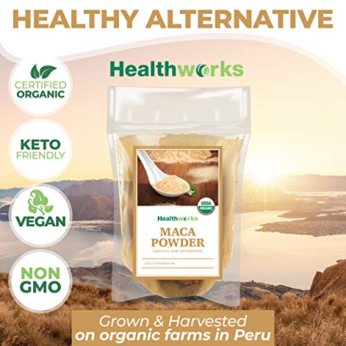 Healthworks Superfoods Organic Maca Powder Raw - 16 Oz / 1 Lb - Certified Organic Flour Use - Keto, Vegan & Non-GMO - Premium Peruvian Origin - Breakfast, Smoothies, Baking & Coffee - Antioxidant
