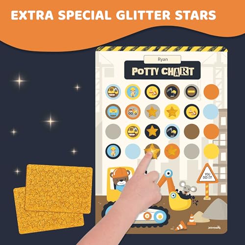 jackinthebox Construction Potty Training Sticker Charts for Toddler Boys & Girls, 100+ Glitter Stickers, 320+ Printed Stickers, Achievement Certificate, Potty Training Kids Reward Chart