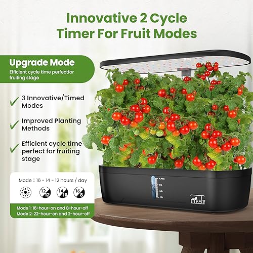 Indoor Garden Hydroponics Growing System 12 Pods, Indoor Herb Garden with LED Grow Light, Adjustable Height Up to 10.8inch, Hydroponics for Family