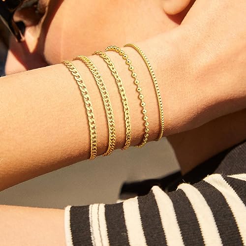 Gold Layered Bracelets Bracelets Set for Women 14K Gold Plated Dainty Link Chain Bracelet Stackable Jewelry Gifts for Women