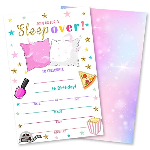 Sleepover Birthday Invitation, Slumber Party Teen Invitation, Glamping Movie Night, 20 Invitations and Envelopes, Girl Pajama Party Birthday party Invitations, Birthday Party Supplies.(100) (PARTY-028)