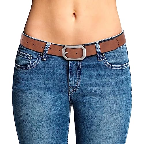 JASGOOD Women Reversible Leather Belt for Jeans Pants Fashion Leather Belt with Rotated Silver Buckle, A-Black/Brown