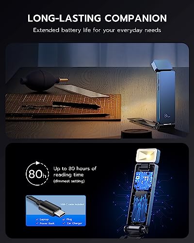 86lux Reading Light, Rechargeable Book Light for Reading in Bed, Ultralight Clip-on LED Bookmark Lamp with 3 Amber Colors & Stepless Dimming for Night Reading for Book Lovers, Kids,Pale Blue