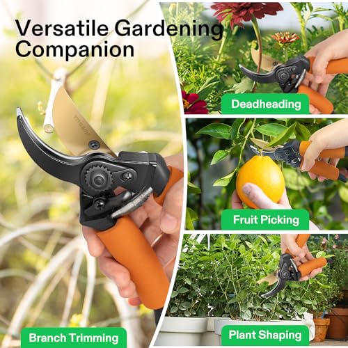 VIVOSUN 8.5" Bypass Pruning Shears for Gardening, Heavy-Duty Garden Scissors, Ultra Sharp Pruners with 3/4 in. Cut Capacity SK5 Blades, Thick Cushion-Covered Handle and Safety Lock