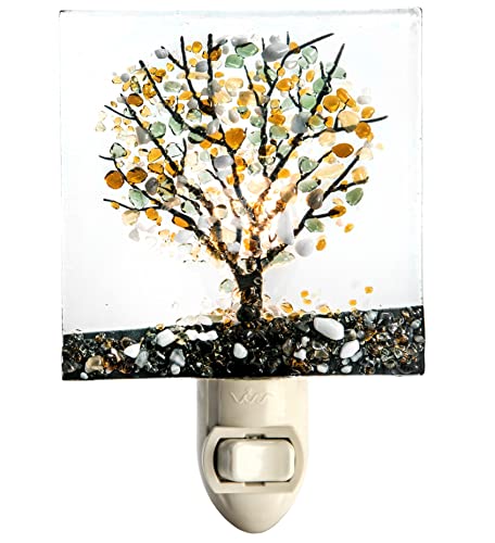 J Devlin Glass Art Stained Glass Night Light, Autumn, Fall Tree, Nature, Cabin, Plug in nightlight for Bedroom/Bathroom/Stairway/Hallway Home Decor NTL 159-1