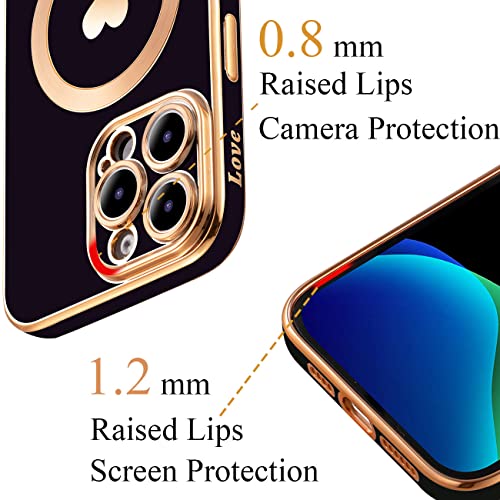 Weonmov for iPhone 13 Pro Case Compatible with MagSafe, Luxury Love Heart Soft Phone Case, Full Camera Lens Protection Magnetic Case for iPhone 13 Pro for Women Girls (6.1") - Black