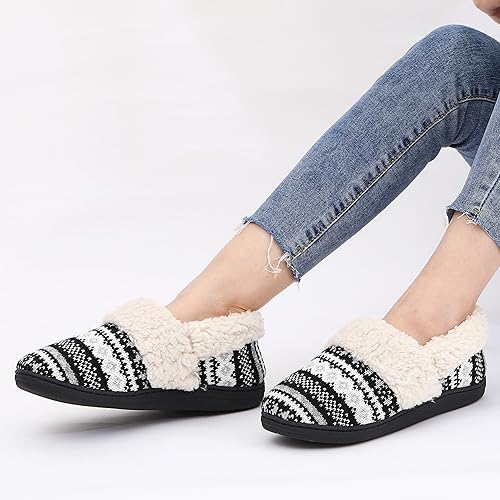 Evshine Women's Fuzzy Memory Foam Closed Back Slippers Knit Fleece Lined House Shoes for Indoor & Outdoor, Black, 36-37 (Size 5-6.5)
