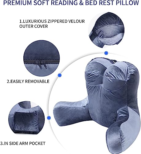daguizu Reading Pillow Adults 31’’, Backrest Pillow with Arms for Sitting in Bed Couch Shredded Memory Foam, Back Pillow with Leg Pillow and Pockets for Reading/Gaming/Relaxing,Black