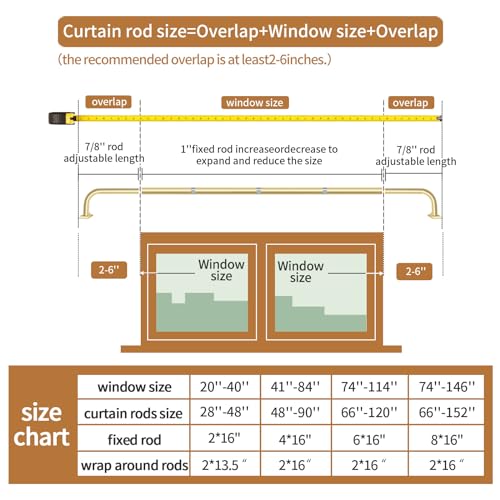 ZYRW Gold Wrap Around Curtain Rod for Windows 28-48 Inches, Room Darkening Drapery Rod, Heavy Duty Blackout Curtain Rod, Modern Decorative Curtain Rod, Gold
