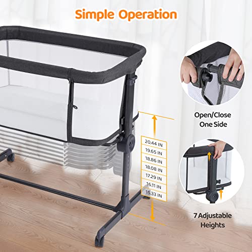 Ezebaby Baby Bassinet, Bedside Bassinet for Baby, Portable Baby Bassinets Bedside Sleeper for Newborn Baby Infants with Adjustable 7 Heights and All Mesh Sides, Mattress & Sheet Included