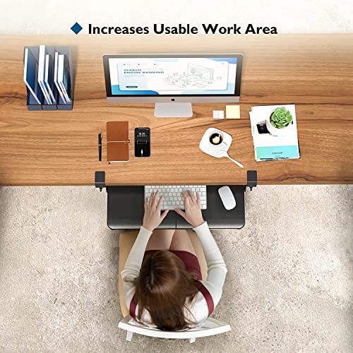 BONTEC Keyboard Tray Under Desk, Pull Out Keyboard & Mouse Tray with C-clamp, 25.6 Excluding Clamps (30 Including Clamps) x 11.8 Inch Steady Slide-Out Computer Drawer for Typing, Black