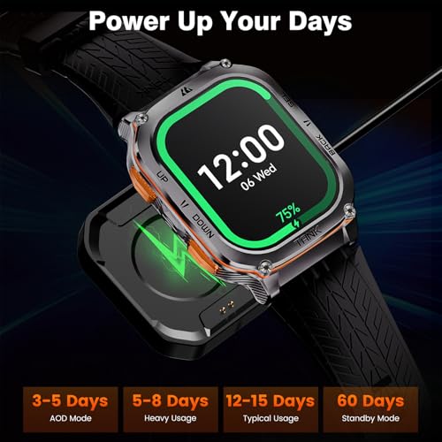 AMAZTIM Military Smart Watch with GPS, 6 Satellite Positioning/Compass, Stainless Steel Body, 50M Waterproof, 60 Days Extra-Long Battery, Answer/Make Call, 2" AMOLED Screen, Compatible for Android iOS