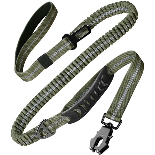 TINMARDA Heavy Duty Dog Leash with 2 Padded Handles & Advanced Easy Metal Clip, 4-6FT Shock Absorbing No Pull Dog Leashes for Medium Large Dogs That Pull (Army Green)