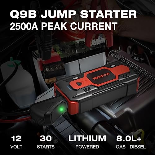 NEXPOW Battery Jump Starter 2500A Car Jump Starter (up to 8.0L Gas/8L Diesel Engines) 12V Car Battery Booster Pack with USB Quick Charge 3.0 and 4 LED Modes Red Blue Warning