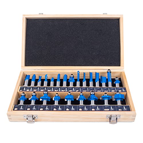 KOWOOD Router Bits Sets of 24A Pieces 1/2 Inch Shank Router Bit Set T Shape - for Commercial Users and Beginners…
