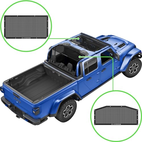 Alien Sunshade Jeep Gladiator Sun Shade Black (2018-2023)- Front & Rear Mesh Sunshade for Jeep Gladiator 4 Door, Jeep Gifts, Reduces Wind & Noise – Universal Fit for Jeep Gladiator Accessories