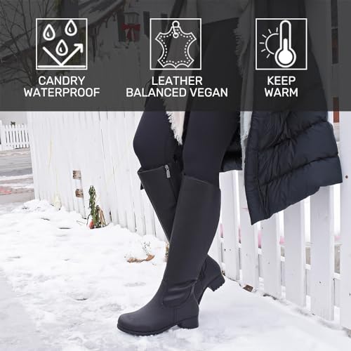 Comfy Moda Black Knee High Boots for Women, Waterproof Leather Winter Boots with Fur Lined, Flurry Size 11