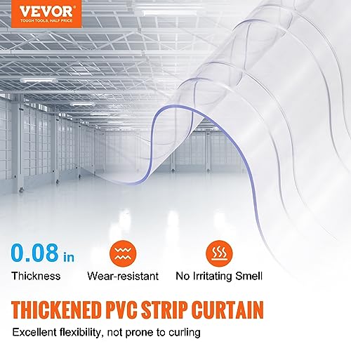 VEVOR Strip Curtain, 50' Length x 8" Width x 0.08" Thickness, Clear Ribbed PVC Curtain Strip Door Bulk Roll, Plastic Door Strips for Doorways of Supermarket, Garage, Warehouse, Barn, Pet Animal House