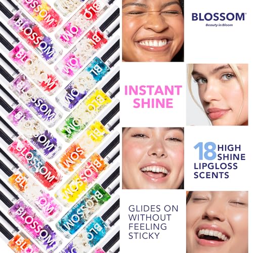 Blossom Roll on Lip Gloss, Scented Clear High Shine Moisturizing Lip Oil, Non Sticky, Infused with Real Flowers, Made in USA, 0.2oz, Pineapple