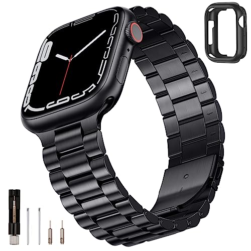 SUNFWR Compatible with Apple Watch Band 42mm for Men Women, Stainless Steel Metal iWatch Band with Case for Apple Watch Series 10 (Starlight, 42mm（10 Series)